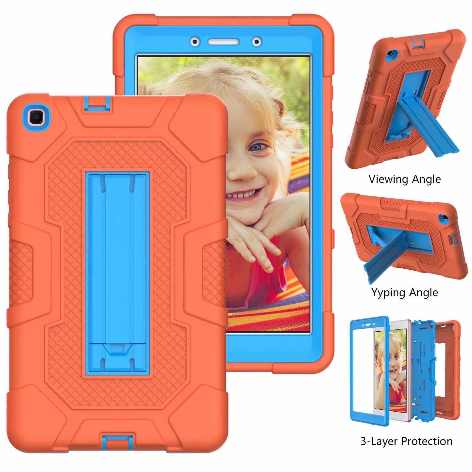 For Samsung Galaxy Tab A 8.0 SM-T295 T290 T297 Multiple Protection Heavy Case With Stand Contrast Color Tablet Cover: Orange Blue