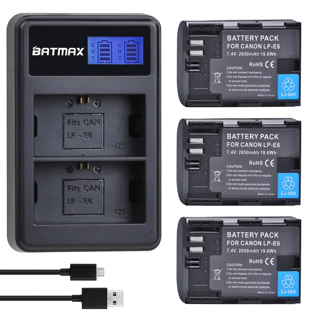 Batmax 2650Mah LP-E6 LPE6 E6 Batterij + Lcd Dual Usb Oplader Voor Canon Eos 5DS R 5D Mark Ii 5D Mark Iii 6D 7D 80D 90D Eos 5DS R: 3battery and charger