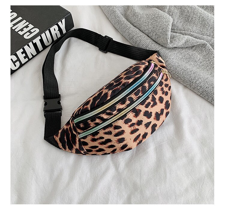 Brivilas nylon fanny pack fo women leopard print sport waist bag female purse belt bags multifunction chest bag crossbody: Nylon leopard print