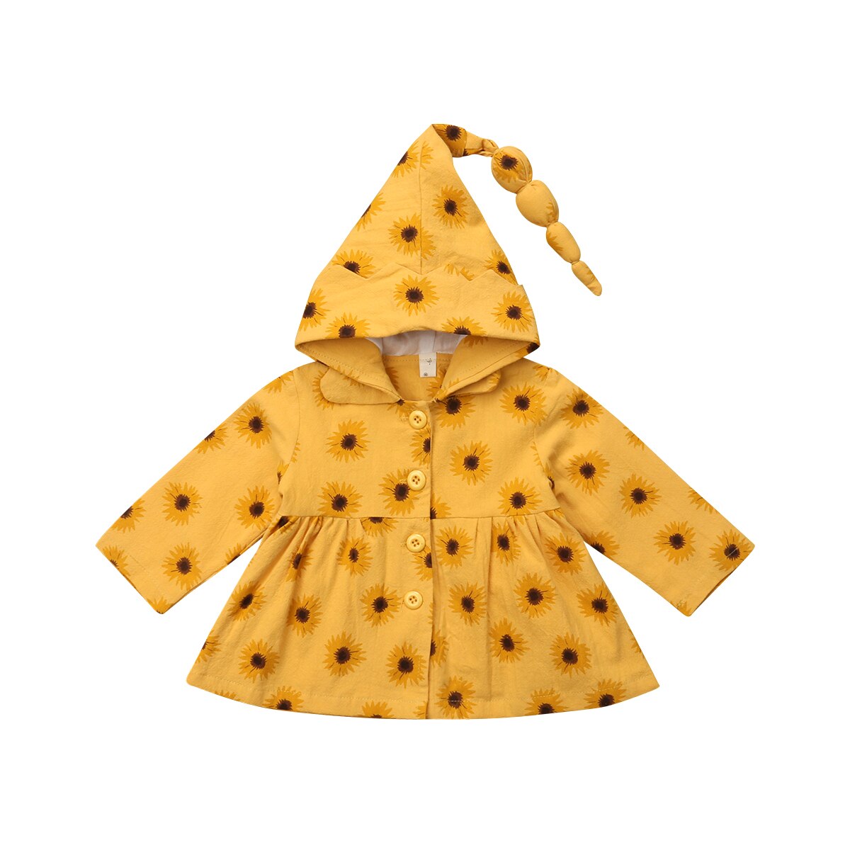 Focusnm 0-24m outono bebê meninas jaqueta casacos girassóis impressão manga longa único breasted com capuz outfits: Amarelo / 12 m