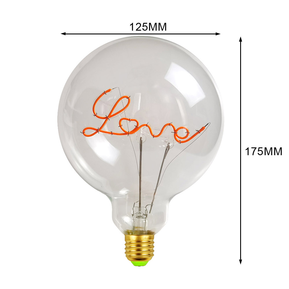 Led  g125 4w 220v dæmpbar kærlighed pink rød gul pære edison pære neon bogstav transparent skrivebordslampe omgivende soveværelseslys