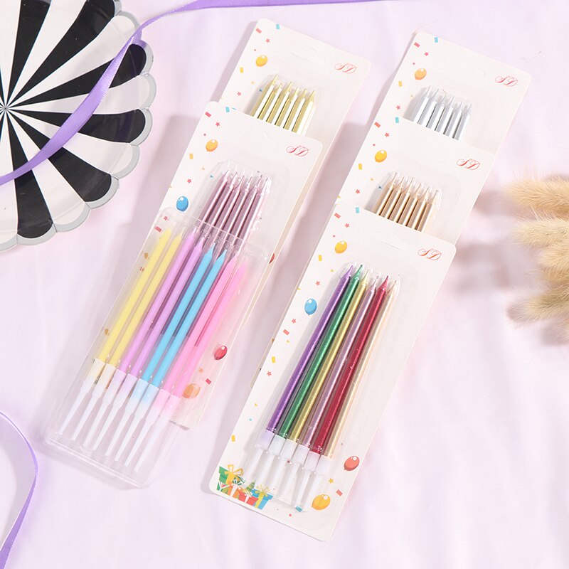 6Pcs/lot Long Pencil Cake Candle Safe Flames Kids Birthday Party Wedding Cake Candle Favor Supplies Cake Romantic Decorations