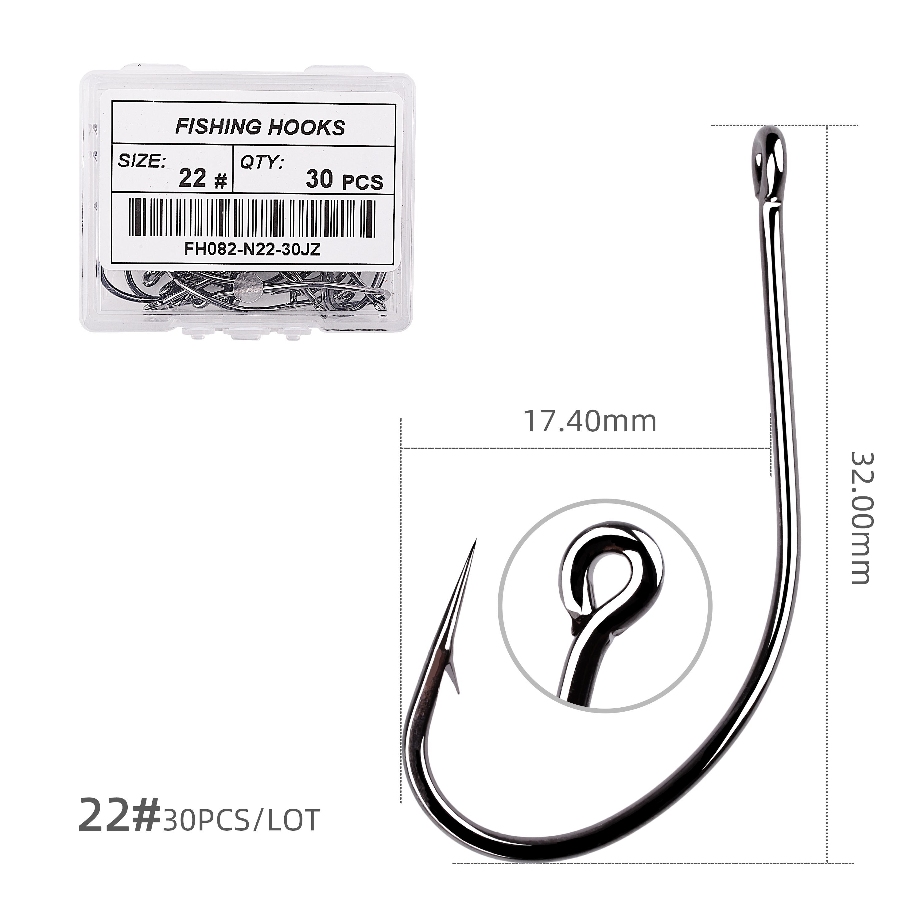 30pcs Fishing Hooks Hign Carbon Steel Offset Barbed Sea Fishhook For Soft Lure Worm Fish Hook Bass Carp Fishing Tackle Box: Size 22 -30pcs