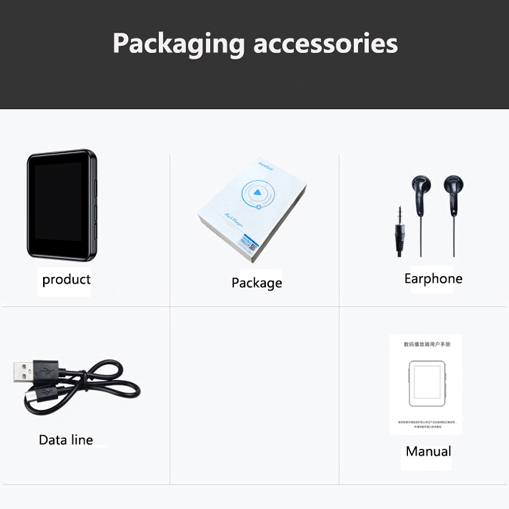 MP3 Player Bluetooth 5.0 Full Screen Walkman Portable Sport Music Player Mp4 Video Player with FM E-book Recorder Mp3 Player