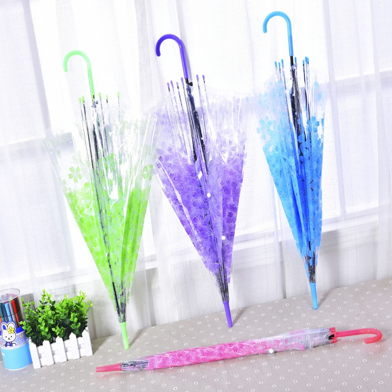 Sakura-paraguas transparente de PVC para lluvia, sombrilla de , boda, mango largo, palo recto