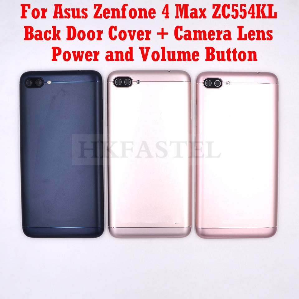 Novo original zc554kl habitação para asus zenfone 4 max zc554kl voltar capa bateria porta lente da câmera com botão de volume de energia