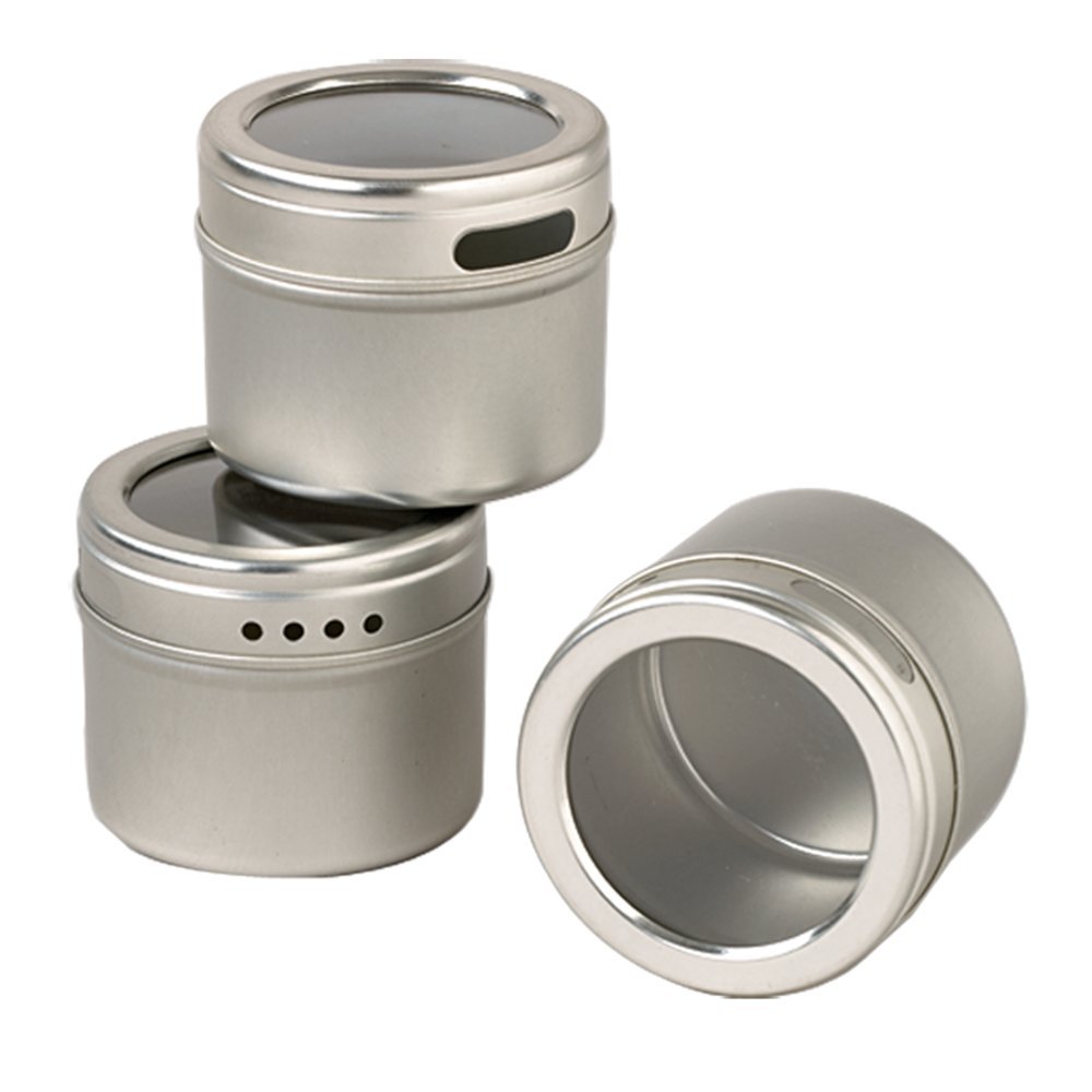 1Pc Rvs Magnetische Spice Blikken Jar Opslag Tin Clear Top Deksel Met Ziften Of Giet Voor Kruiden Peper spice Container