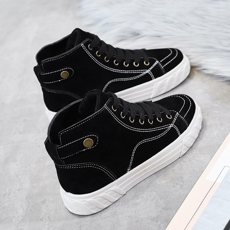 Varma sneakers för kvinnor höst och vinter stilar med bomull och sammet sport varma promenadskor kvinnor za -124: Svart / 9