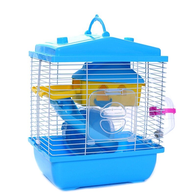 Jaula para mascotas hámster cabaña con tragaluz transparente Casa de doble capa para hámster mascota hámster dorada azul: Default Title