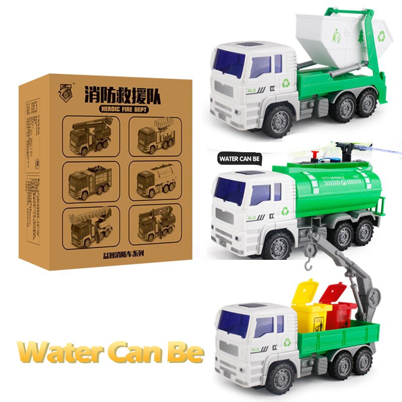 Set di giocattoli per auto per irrigatori di grandi dimensioni per bambini può spruzzare camion della spazzatura spazzare città camion di igiene pompiere ragazzo giocattoli giocattolo educativo: 3pcs rubbish truckB