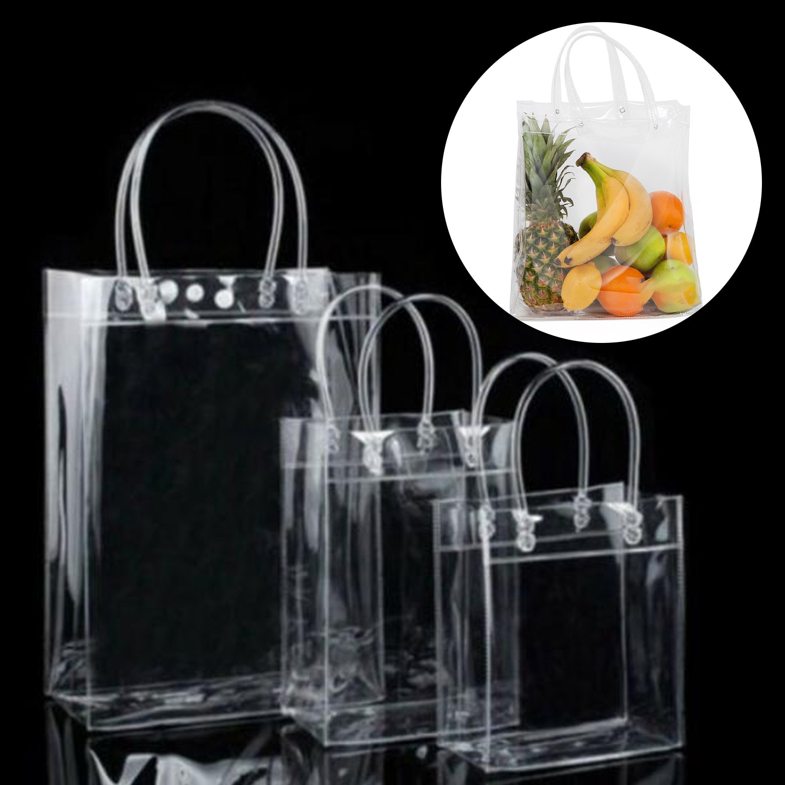 25# Clear Tote Bag Pvc Transparent Shopping Bag Handbag Storage Bag Case Waterproof Reusable Various Sizes Bags