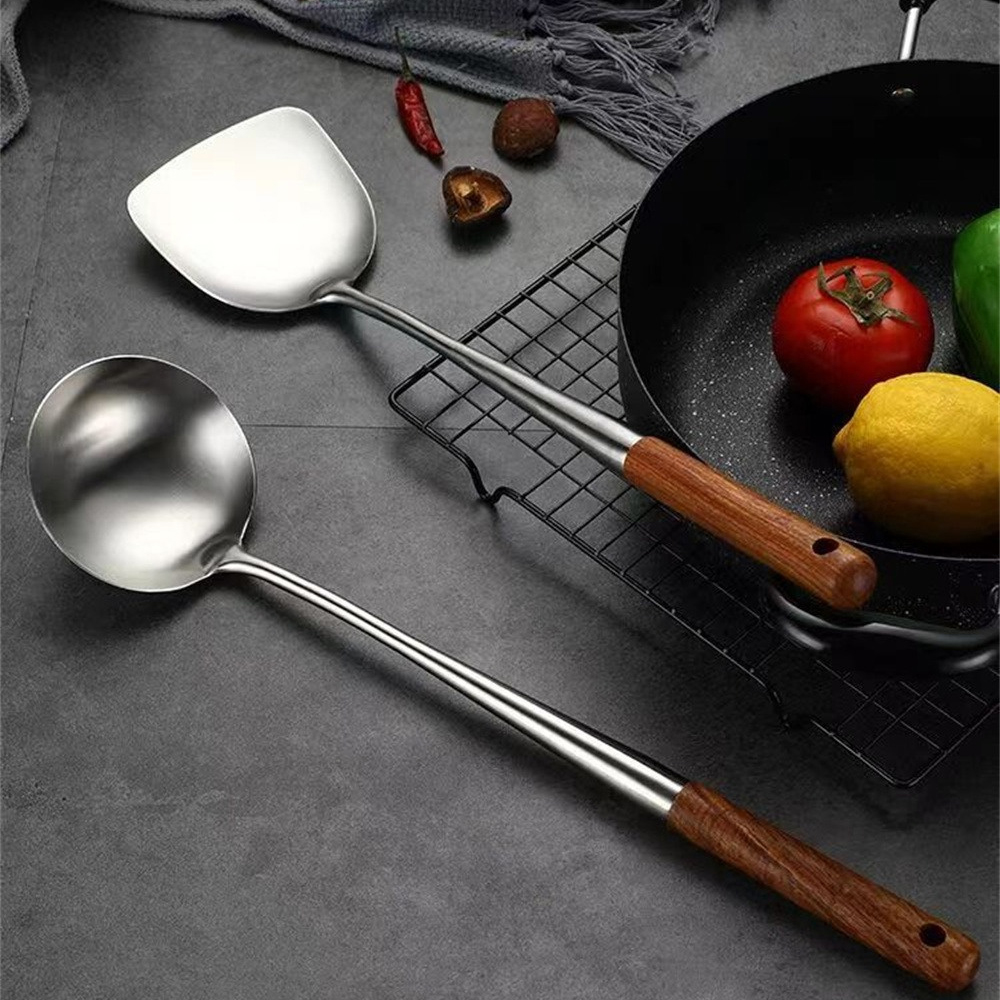 Utensilios de cocina de 1 a 6 piezas, espátula Wok de hierro y cucharón, juego de herramientas, espátula para cocinar de acero inoxidable, accesorios de cocina