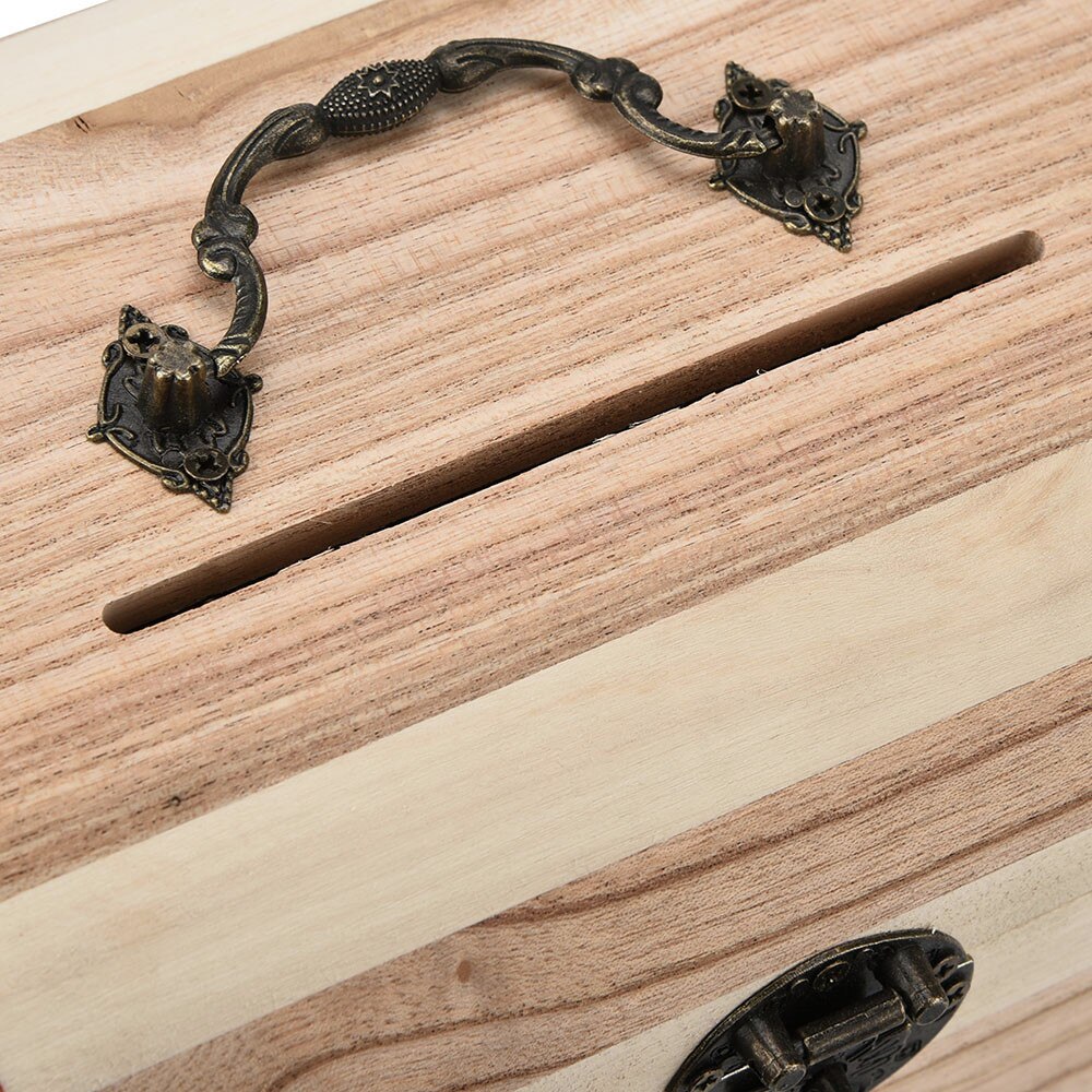 En bois Tirelire Coffre-Fort Coffre-Fort Économies Avec Serrure Bois Sculpture À La Main Durable De Pratique Délicat Commodité