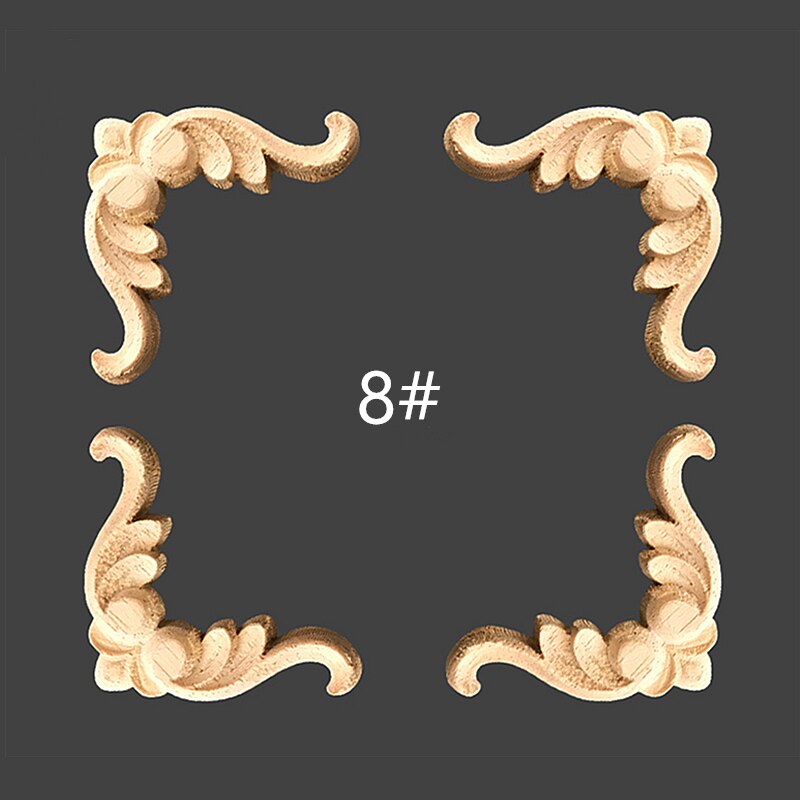 Onlay houten lijstwerk houtapplicatie houten hoekbloem ongeverfd modern houtsnijwerk gesneden houten hoekmeubeldecoratie: 5 x 5 x0.8 cm x 4 stuks