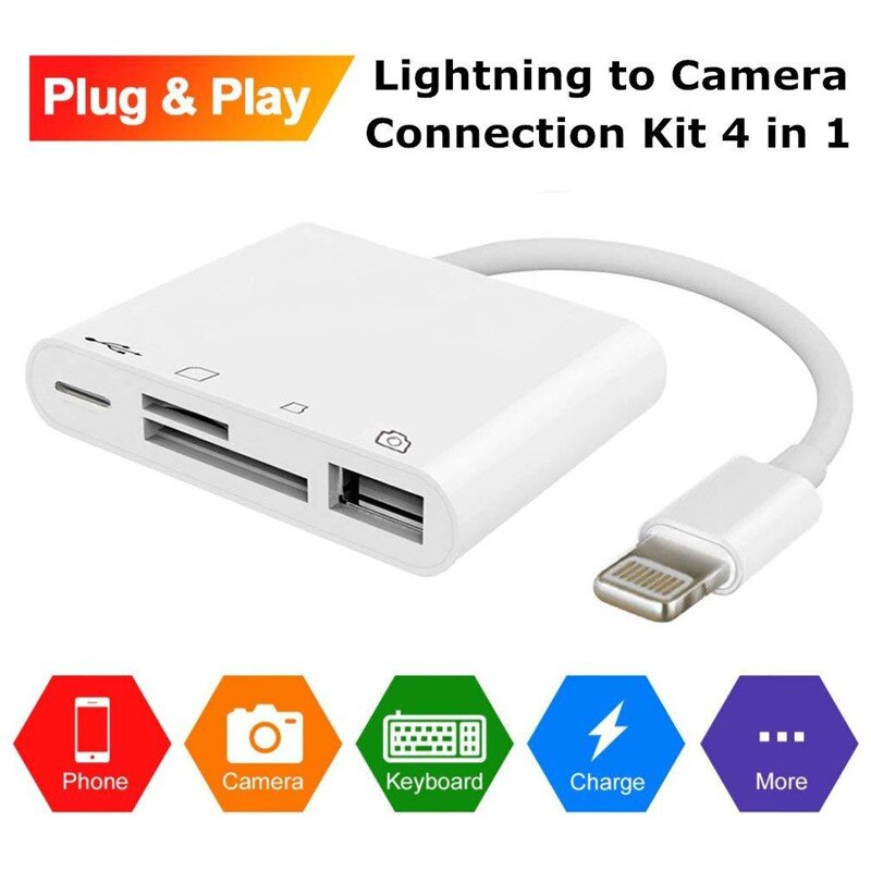 Lightning Naar Usb Camera Connection Kit 4 In 1 Sd/Tf Kaartlezer Otg Kabel Adapter Voor iphone 11 Pro Xs Max Xr 6 7