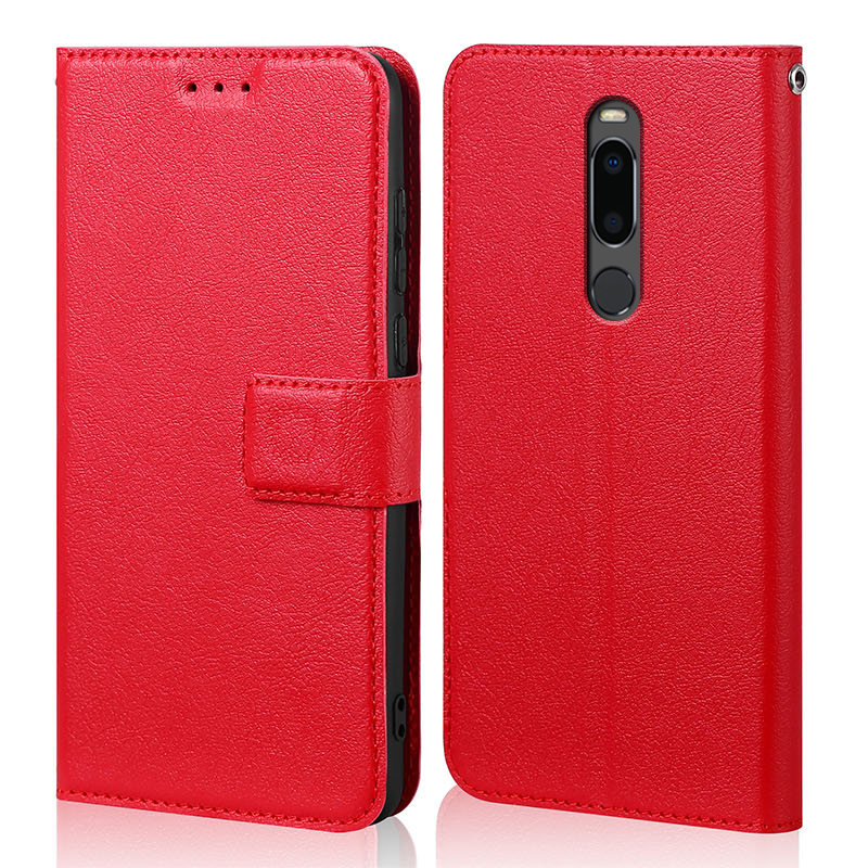 Para Meizu M8 funda de lujo con tapa magnética de cuero PU funda tipo billetera para Meizu V8 pro funda con ranura para tarjetas funda para libro Coque: Aluminio / Rojo