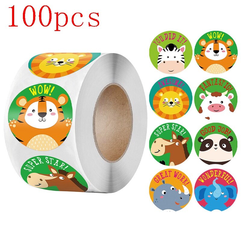 50-500pcs 1inch round good job cute animal teacher reward deco stickers korean logo stickers scrapbook paper Fridge stickers: HY2022-12-100pcs