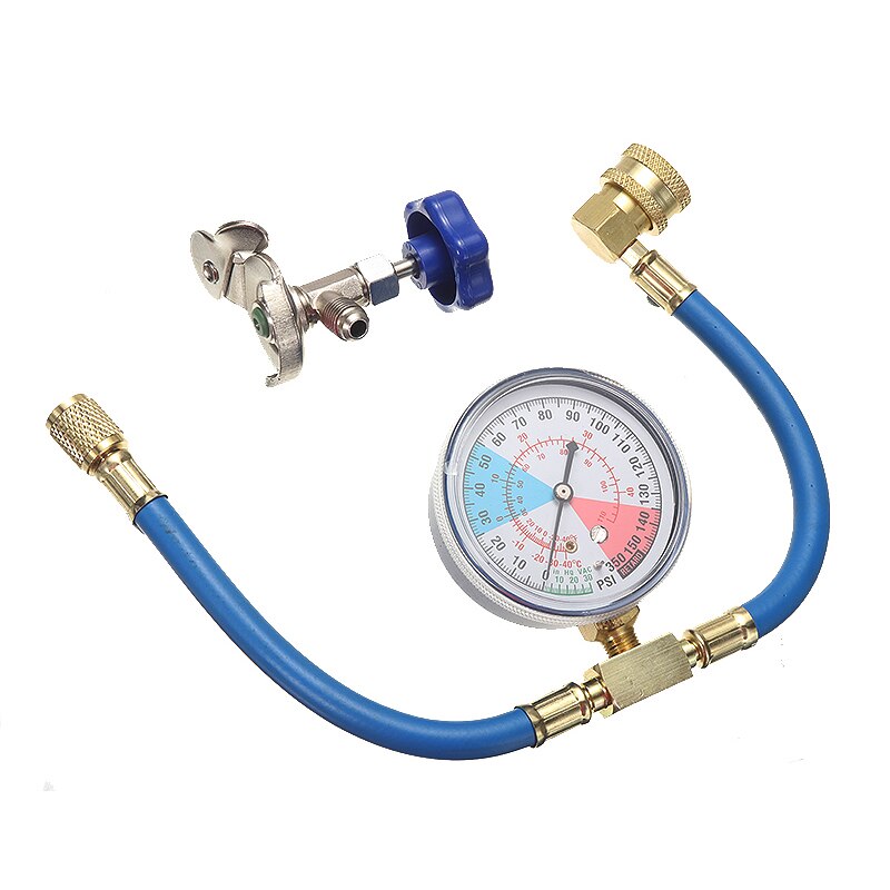 Blue Car R134A Refrigerant Connector Recharger Hose With Pressure Gauge Measuring Kit Stainless Steel Diagnostic Tool