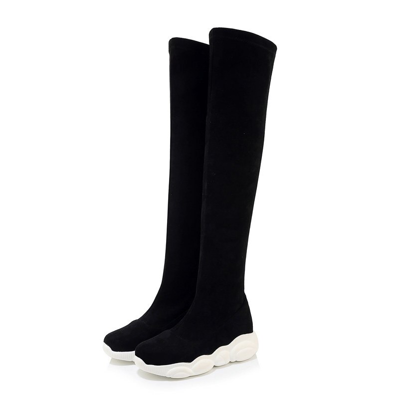 Tasslynn pu casual overknee laarzen sokken dames sneakers ronde neus rits dames laarzen winter platform laarzen: Zwarte kudde / 9