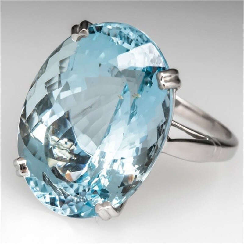 Anéis cc para mulheres, joias da moda, oval, zircônia cúbica, grande, azul, anel, noivado, acessórios para casamento e noivado cc2091