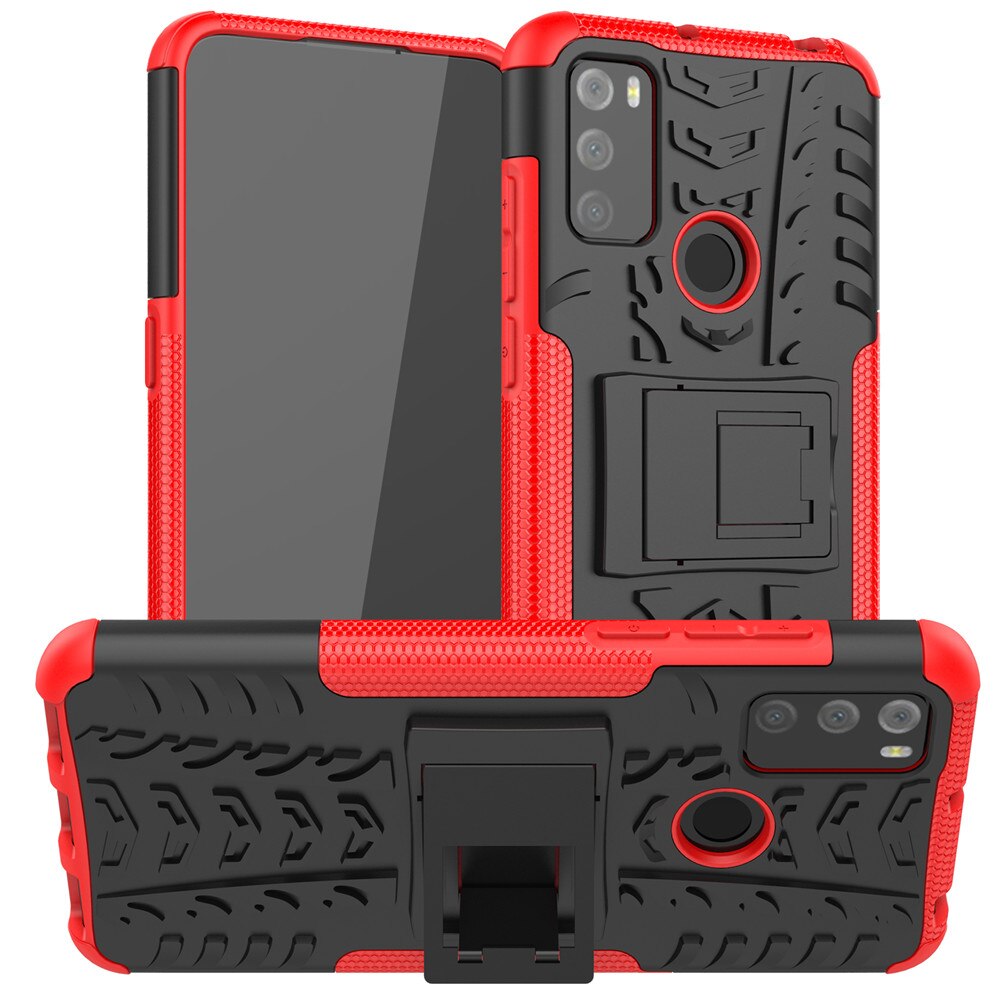 For Alcatel 1S 3L Case Luxury PC + TPU Back Cover Stand Armor ShockProof Case For Alcatel 1 S 3 L Phone Cases: Alcatel 1S 2021 / red