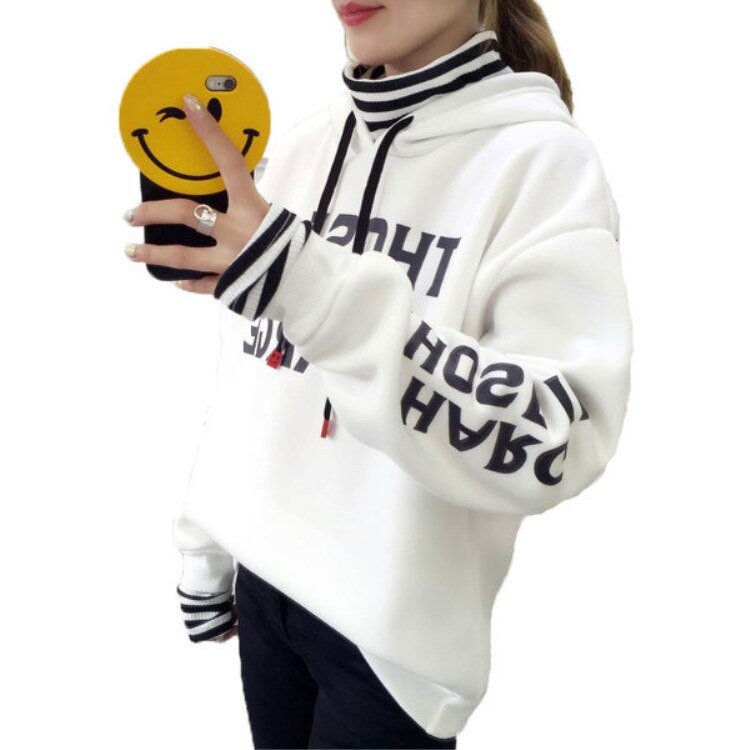 Wiosna Japan Style bluzy damskie C zagęścić Splice z długim rękawem damskie swetry nadrukowane litery z kapturem studenci damskie bluzy