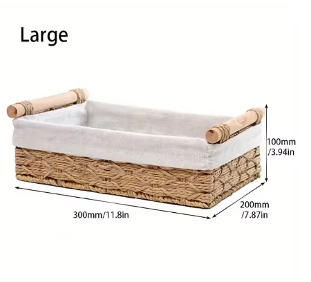 Cesta de almacenamiento para baño y cocina, organizador pequeño de mimbre para encimeras, cuerda de papel redonda, 1 ud.: verde