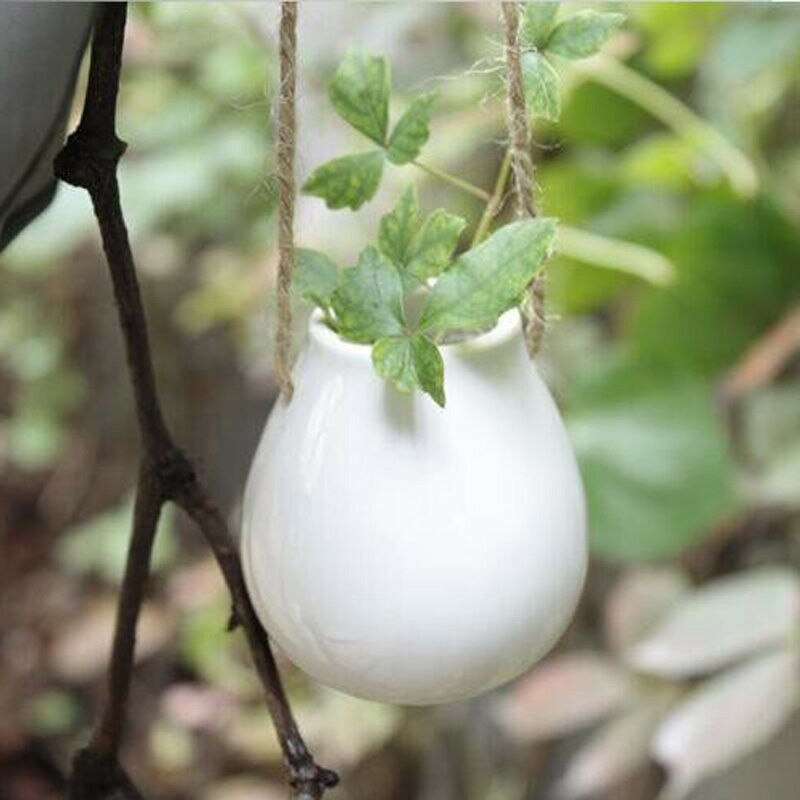 Maceta para flor colgante de cerámica, Bombilla para planta, jarrón con hilo para jardín, balcón, decoración del hogar con cuerda de yute