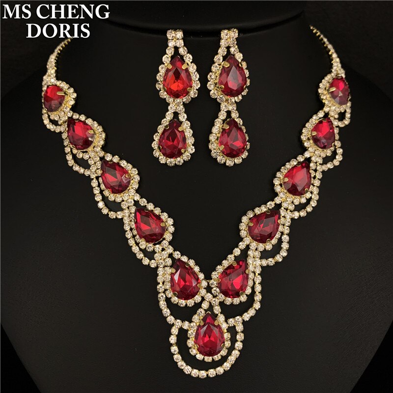 Luxury Royal Blue Crystal Bridal Jewelry Sets Rhinestone Statement Choker Necklace Earrings Women Wedding Jewelry Sets: 6