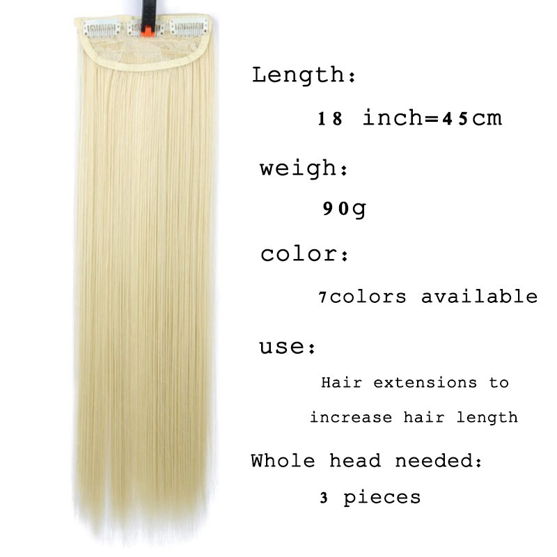 3 Clips In Extensions 45CM Straight Hairpieces for white women Synthetic high temperature fiber Hair 3pieces a head