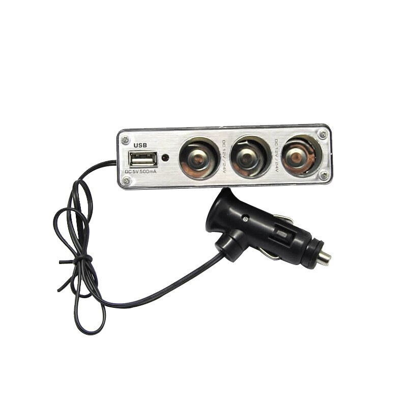 3 Way Multi Socket Auto Car Cigarette Lighter Splitter USB Plug Adapter Charger DC 12V/24V output Triple Adapter With USB Port