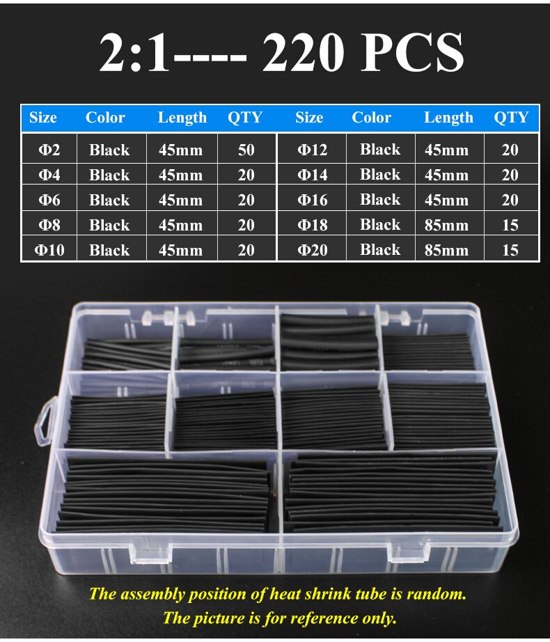 Heat Shrink wrapped Shrinking 2:1 Insulation Sleeving Thermal Casing Car Electrical Cable shrink tube Tube kit Thermoresistant: 220PCS With Box