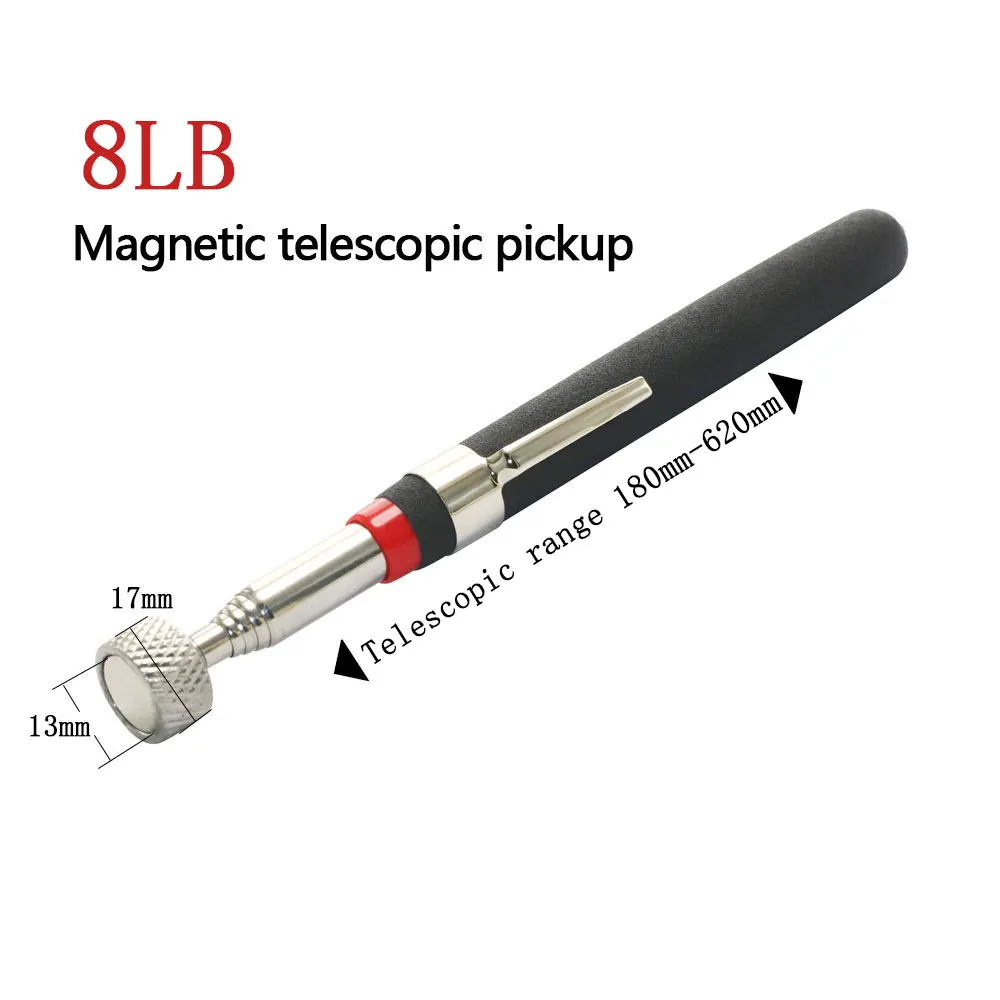 Bolígrafo magnético telescópico con luz, Mini herramienta de recogida magnética portátil, varilla de recogida extensible para recoger tornillos, perno de tuerca: BLANCO