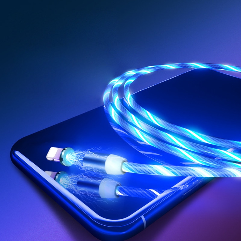 3 In 1 Magnetische Dans Led Licht Flash Kabel Micro Usb Type C Voor Iphone Verlichting Kabel Snel Opladen Draad voor Ipad Smart Phone
