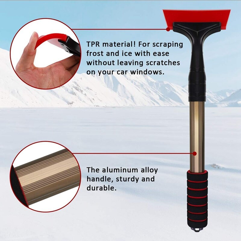 Rascador de nieve para coche, cuchilla de goma antiarañazos, resistente a la congelación, mango largo, parabrisas, nieve, hielo, espátula de remoción