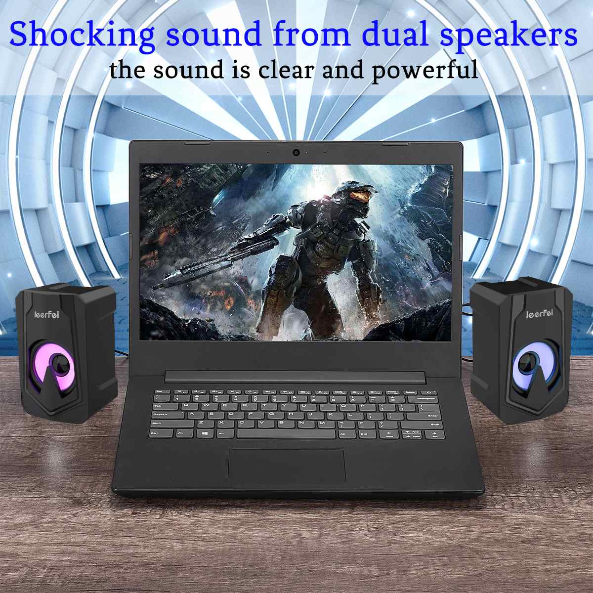 Computer Speakers Subwoofer LED Colorful Lighting RGB Gaming Speakers For Desktop Laptop Home Theater System USB Wired SoundBox