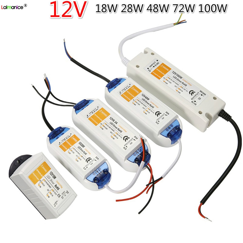12 Volt Voeding 12 V LED Driver 18W 28W 48W 72W 100W AC 110V 220V naar 12 V DC Verlichting Transformator Adapter voor LED Strip CCTV