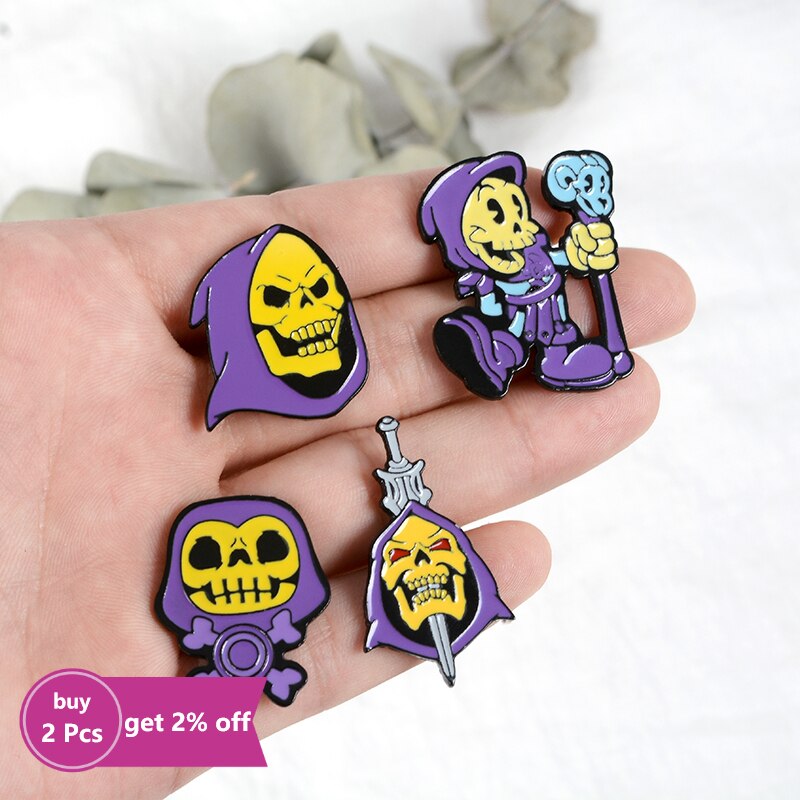 9Styles Skeletor Purple Hood Enamel Pin Masters of The Universe Badge Brooch Bag Clothes Lapel Classic Cartoon Jewelry