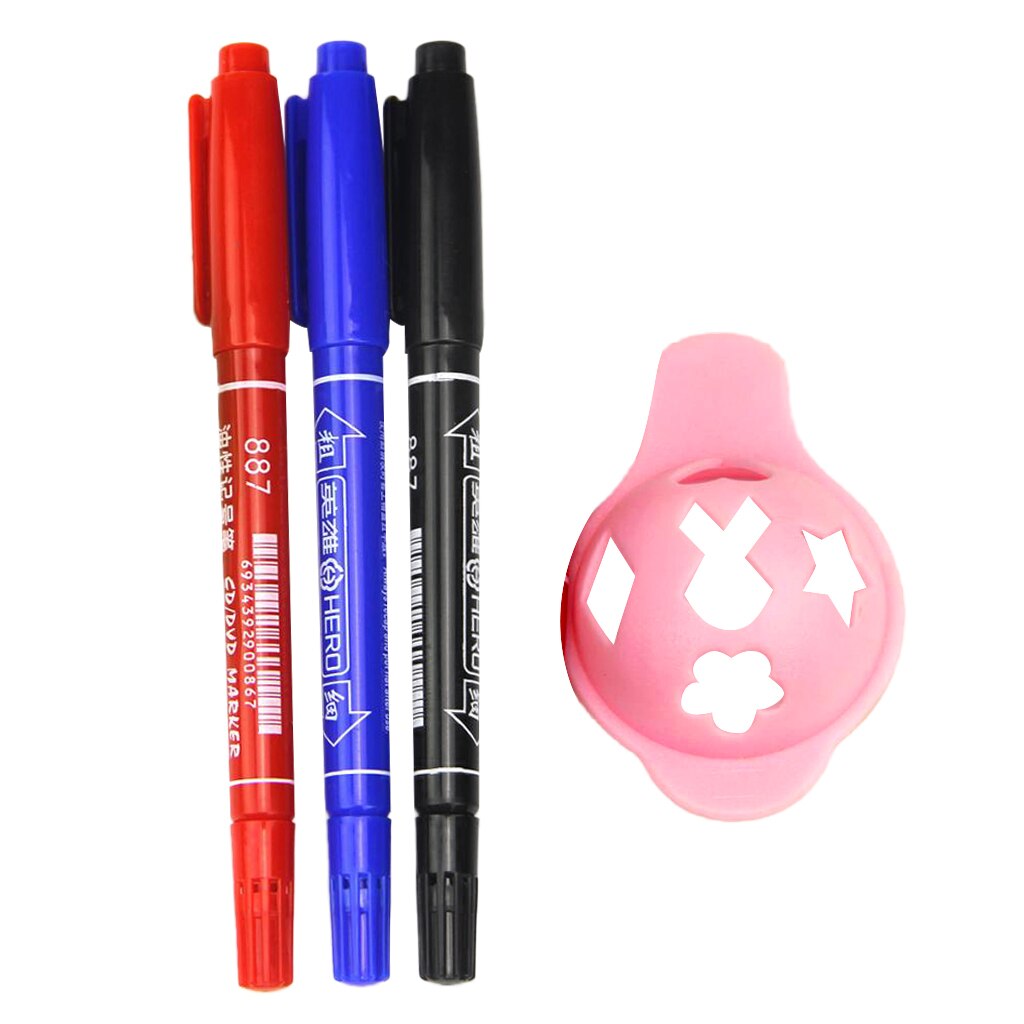 Bærbar golfbold liner markør linjetegning justering værktøj skuffestencil med tre forskellige farvepenne: Lyserød