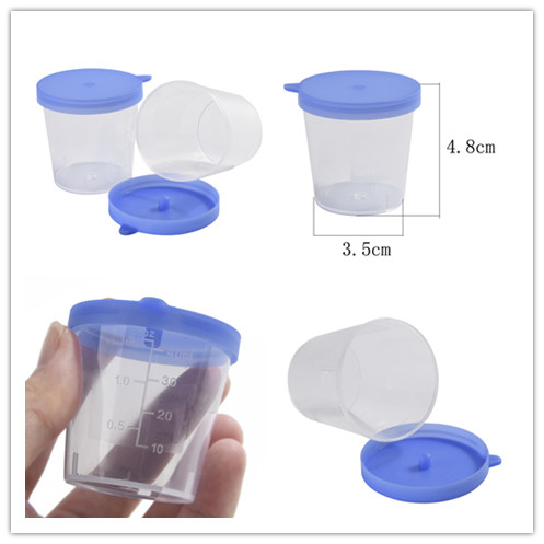 10Pcs Blue Cap Plastic Cup Pill Case Container Specimen Cup Sample Bottle 3.5 X 4.8 Cm Pill Cup Organizer Health Care 40ML