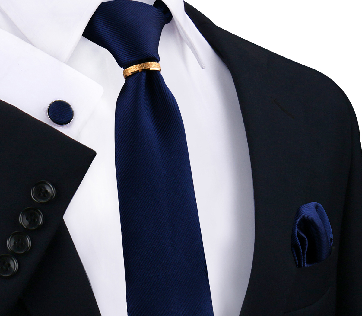 Conjunto de gravatas de seda sólida de luxo para homens gravata lenço abotoaduras com anel de metal dourado broche terno festa de casamento acessórios masculinos: Verde esmeralda