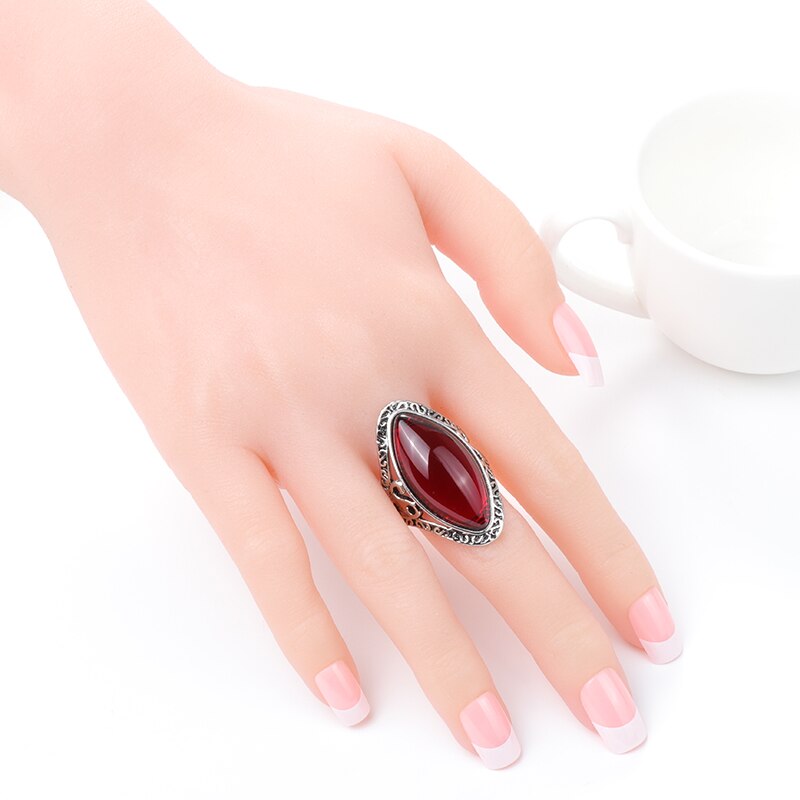 Kinel-Anillos ovalados grandes de plata tibetana para mujer, joyería Vintage, estilo bohemio, para vacaciones en la playa, color verde