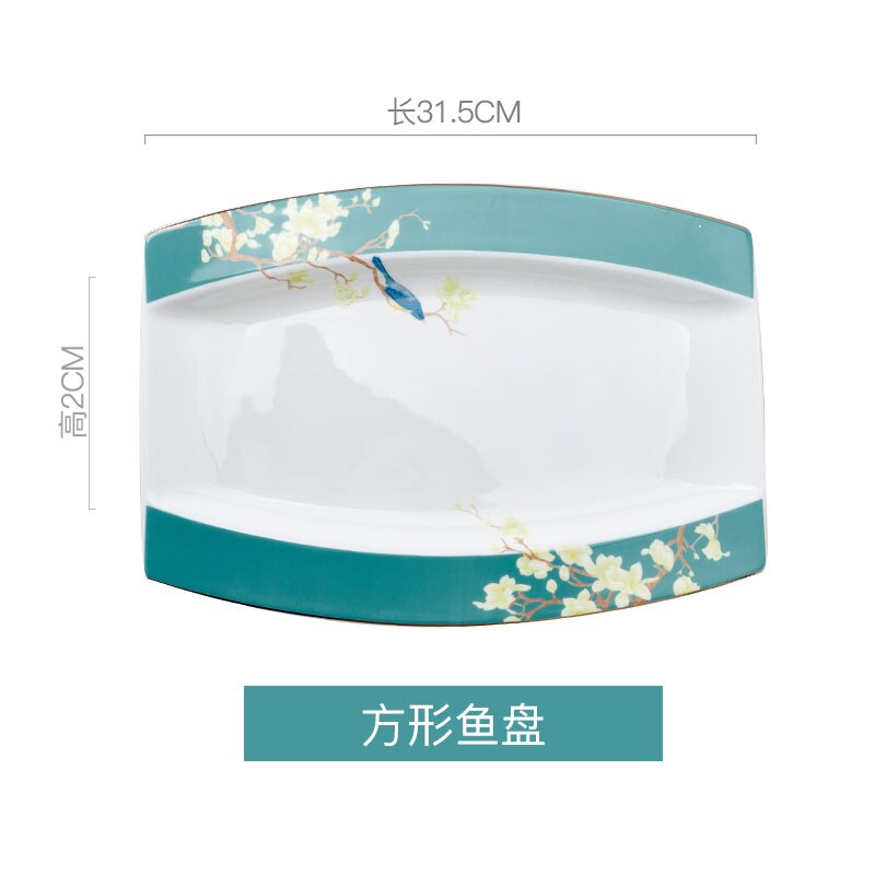 Chinese Style Ceramic Tableware Set Bone China Dinner Set Rice Bowl Steak Plate Soup Spoon and Pot Dish and Plate Combination