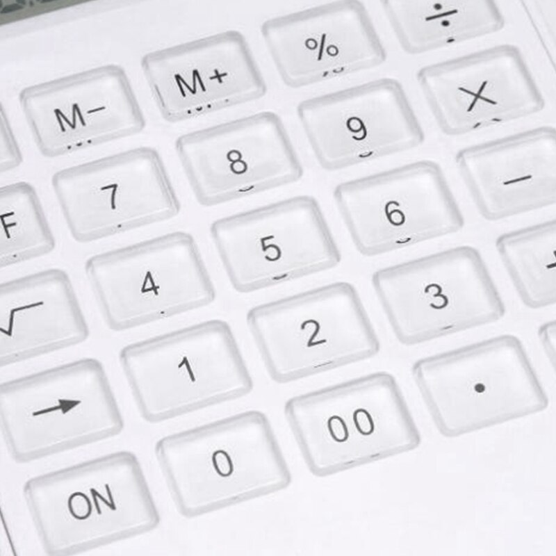 Ultra Thin Portable Thin AAA Battery Solar Powered Dual Power Calculator Screen 12 Digit Office Calculator, White