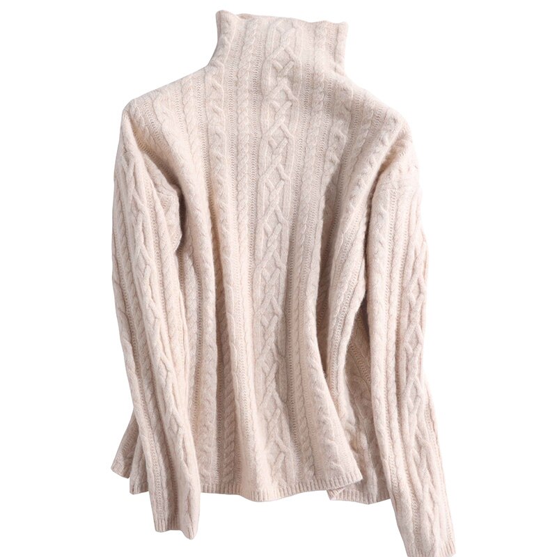 Kashmir sweater rullekrave kvinder merino uld pullover strikning blødt vintertøj sweater dame strik: Beige / Xxl