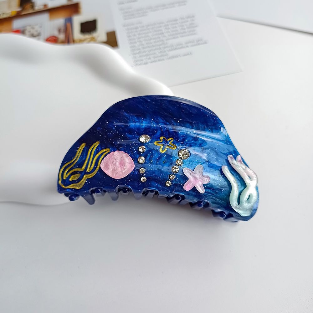 DuoShang Summer Rhinestone Starfish Hair Claw Acrylic Claw Clips Beach Ocean Series Crab Hair Clips for Women Hair Accessories: WHITE
