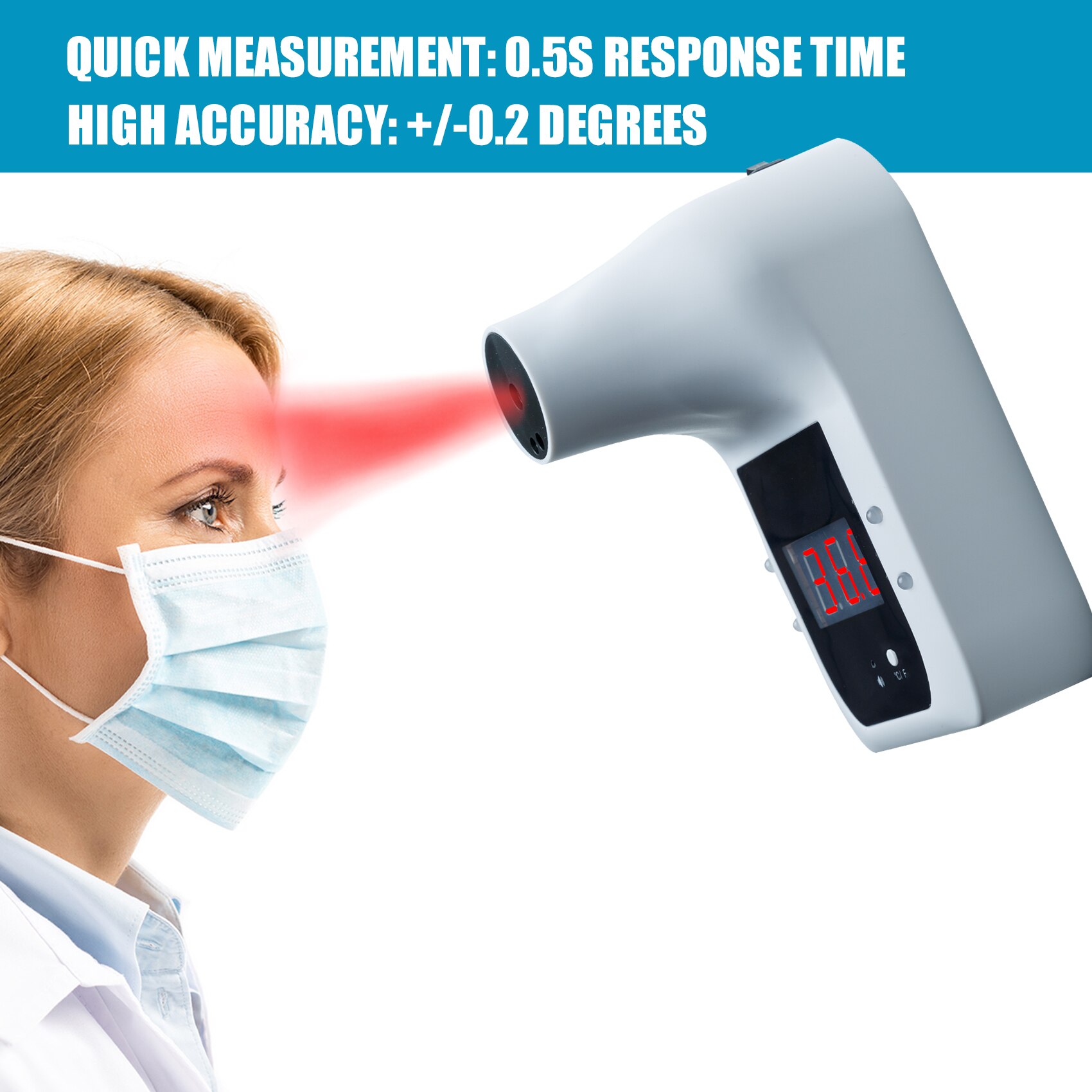 Non-Contact Digitale Infrarood Voorhoofd Thermometer Muur Gemonteerde Self-Service 0.5S Snelle Test Met Alarm Lcd display Voor Volwassenen