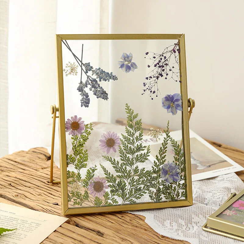DIY Double-Sided Transparent Glass Picture Frame for Dried Flowers Handmade Home Decor Display Stand Decorative Photo Frame