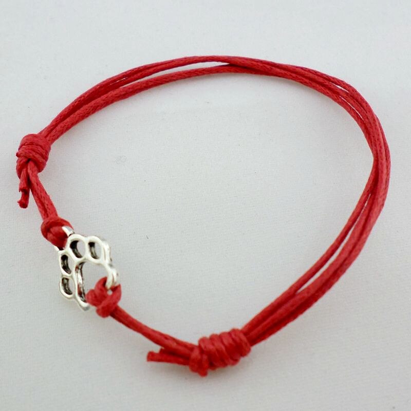 10Pcs Kat Hond Pootafdrukken Bedels Armbanden Rode Koord Verstelbare Vriendschap Armband Enkelband Vrouwen Mannen