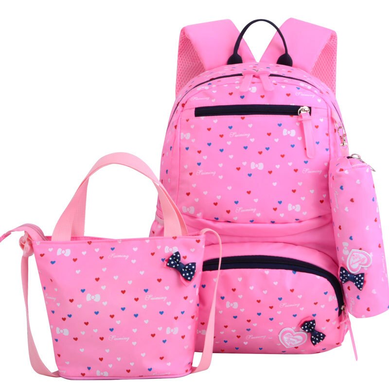 Sacs d'école à 3 imprimés pour enfants, cartable tendance pour filles: 2 pink